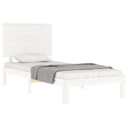 Estrutura de cama com cabeceira 100x200cm madeira maciça branco