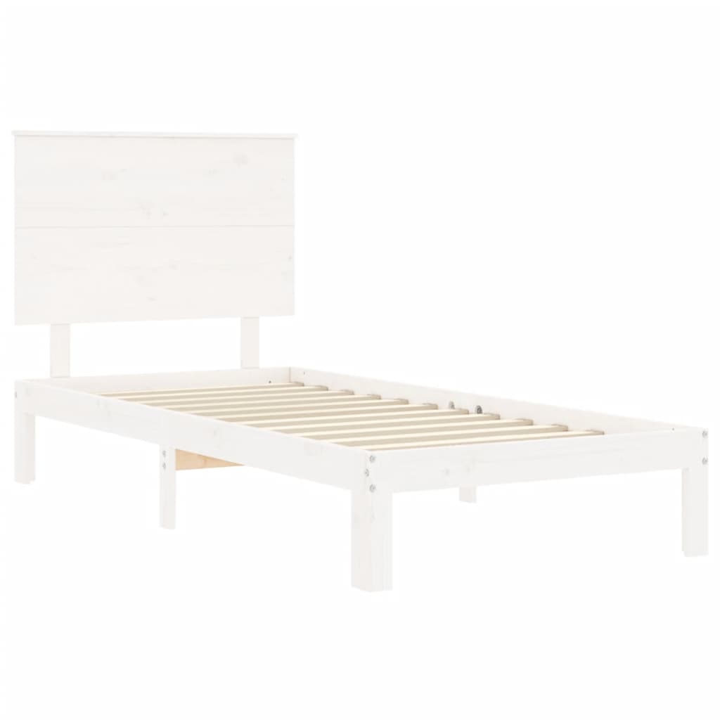 Estrutura de cama com cabeceira 100x200cm madeira maciça branco