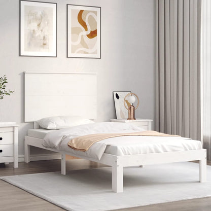 Estrutura de cama com cabeceira 100x200cm madeira maciça branco