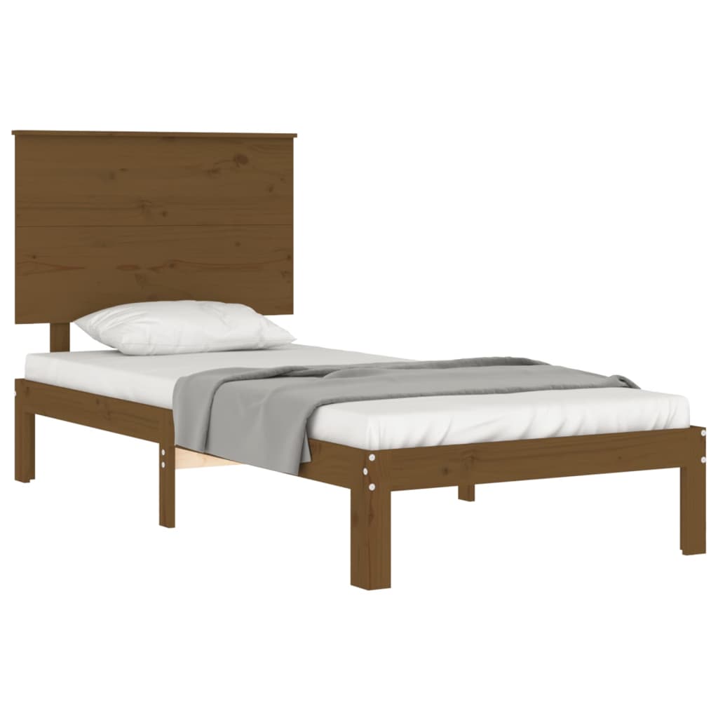 Estrutura cama cabeceira 100x200cm madeira maciça castanho-mel