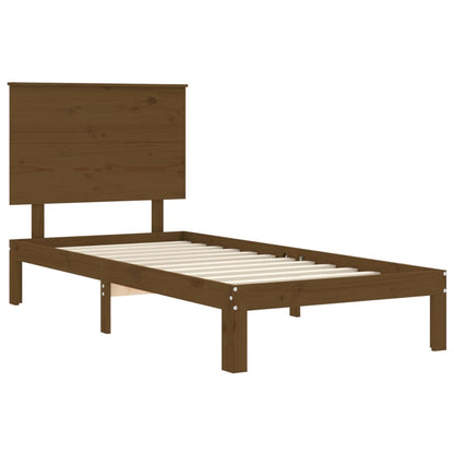 Estrutura cama cabeceira 100x200cm madeira maciça castanho-mel