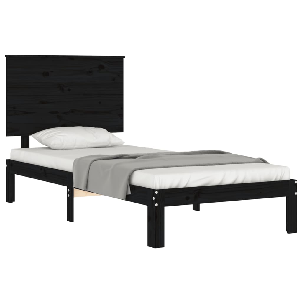 Estrutura de cama com cabeceira 100x200 cm madeira maciça preto