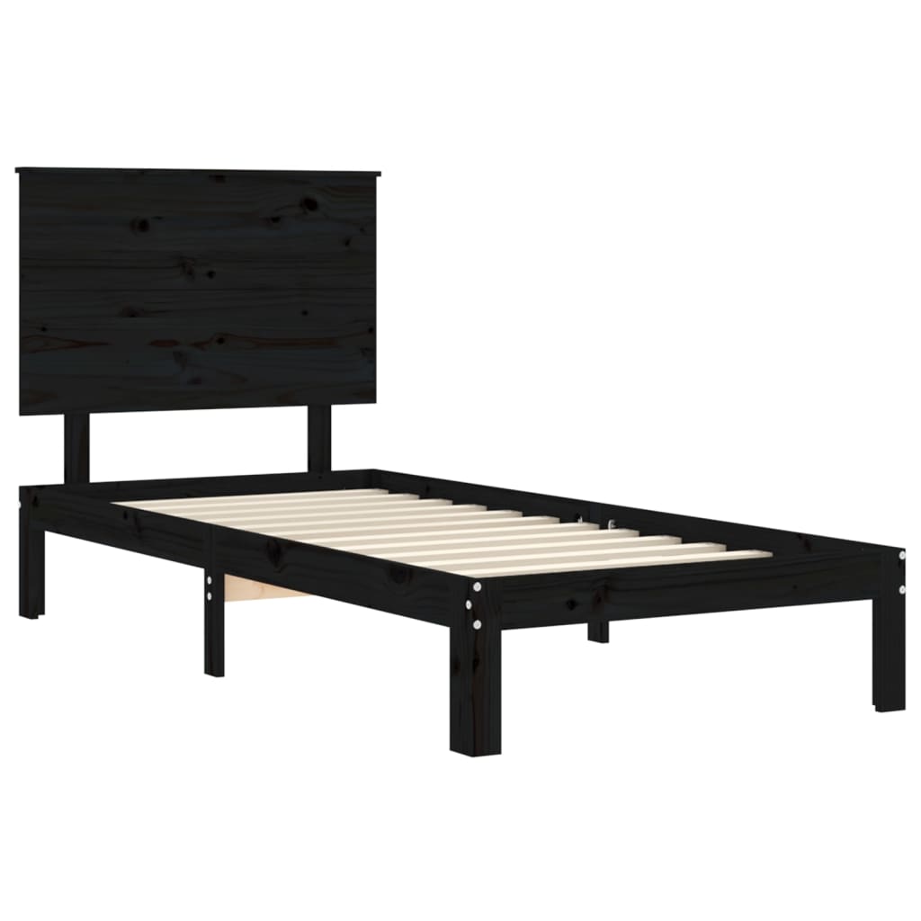 Estrutura de cama com cabeceira 100x200 cm madeira maciça preto