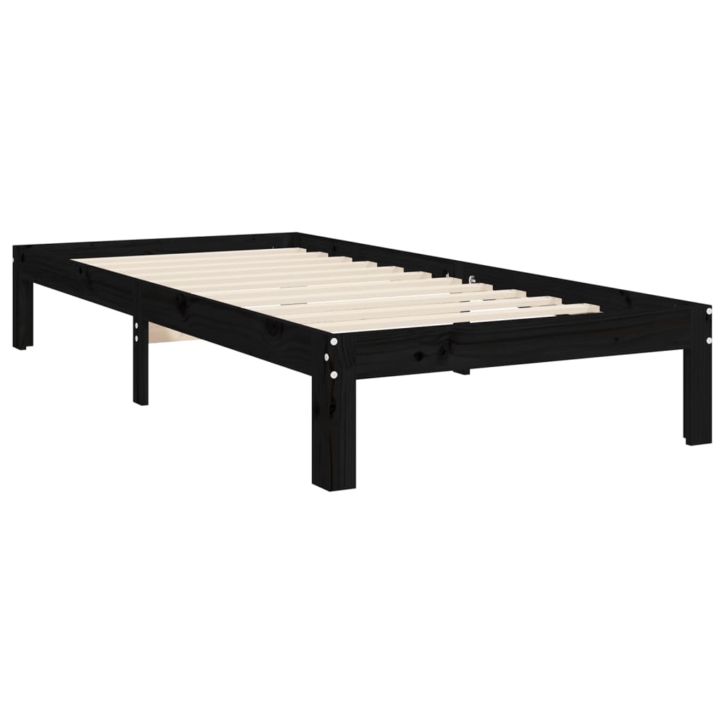 Estrutura de cama com cabeceira 100x200 cm madeira maciça preto