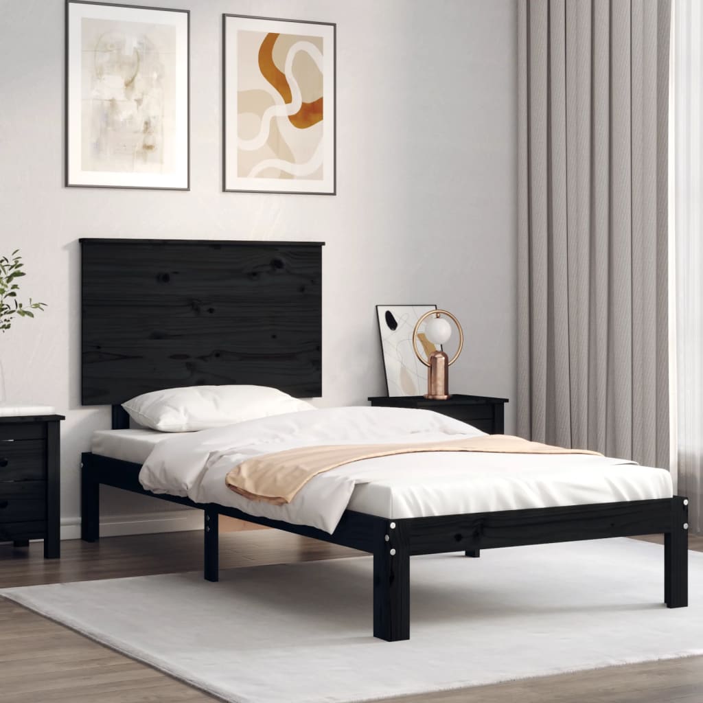 Estrutura de cama com cabeceira 100x200 cm madeira maciça preto