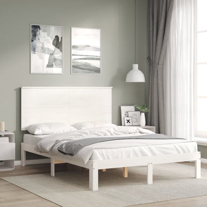 Estrutura de cama com cabeceira 120x200cm madeira maciça branco