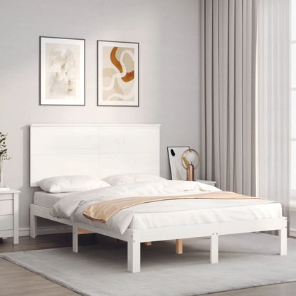 Estrutura de cama com cabeceira 120x200cm madeira maciça branco