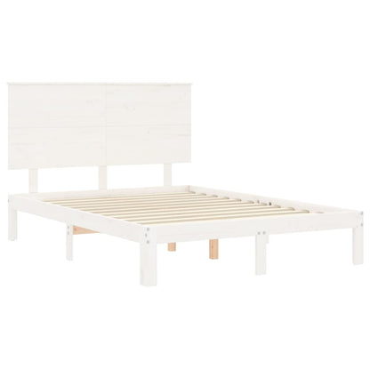 Estrutura de cama com cabeceira 140x200cm madeira maciça branco