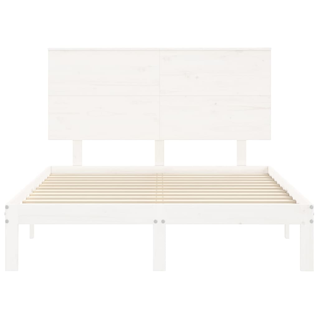 Estrutura de cama com cabeceira 140x200cm madeira maciça branco