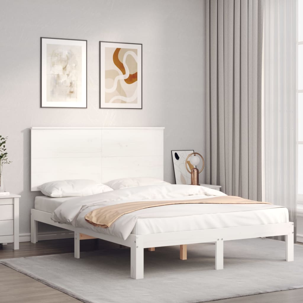 Estrutura de cama com cabeceira 140x200cm madeira maciça branco