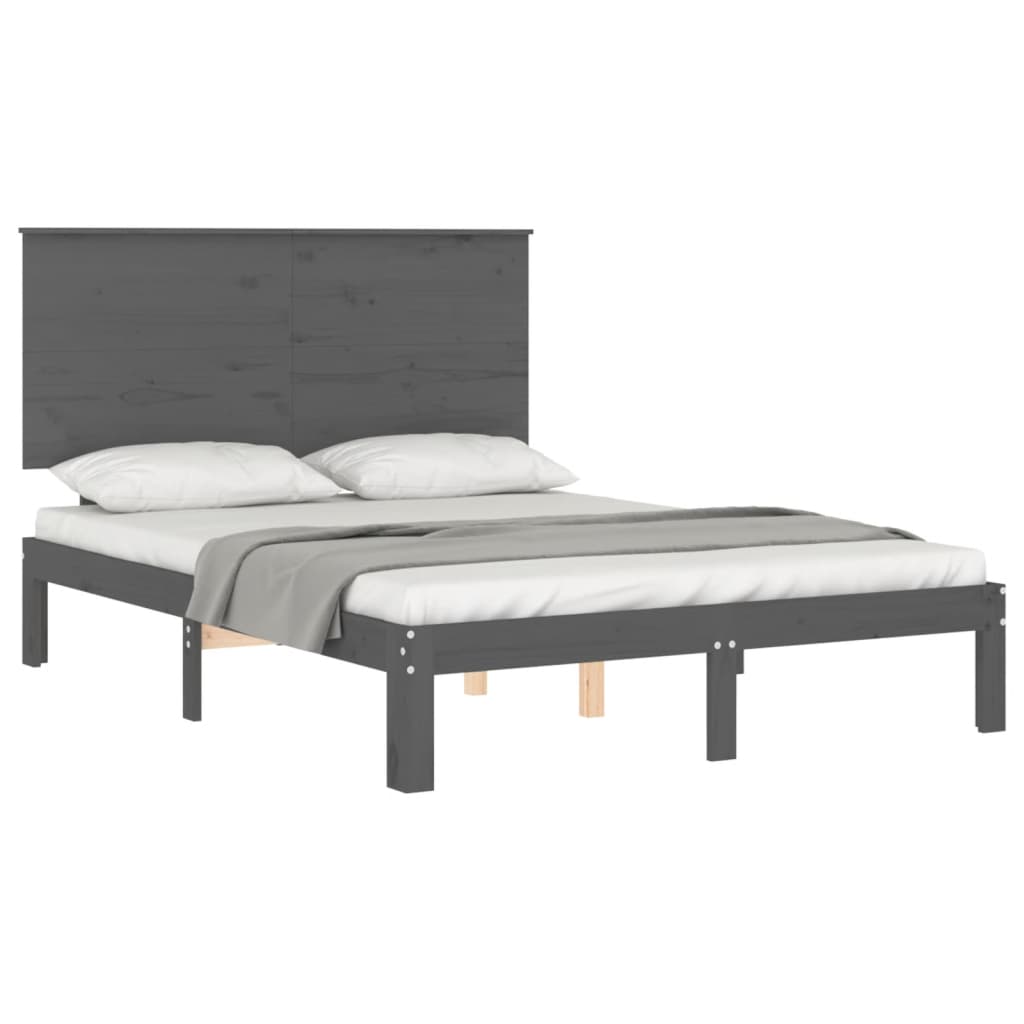 Estrutura de cama com cabeceira 140x200 cm madeira maciça cinza