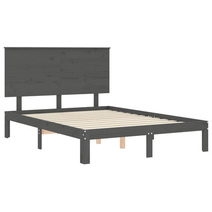 Estrutura de cama com cabeceira 140x200 cm madeira maciça cinza