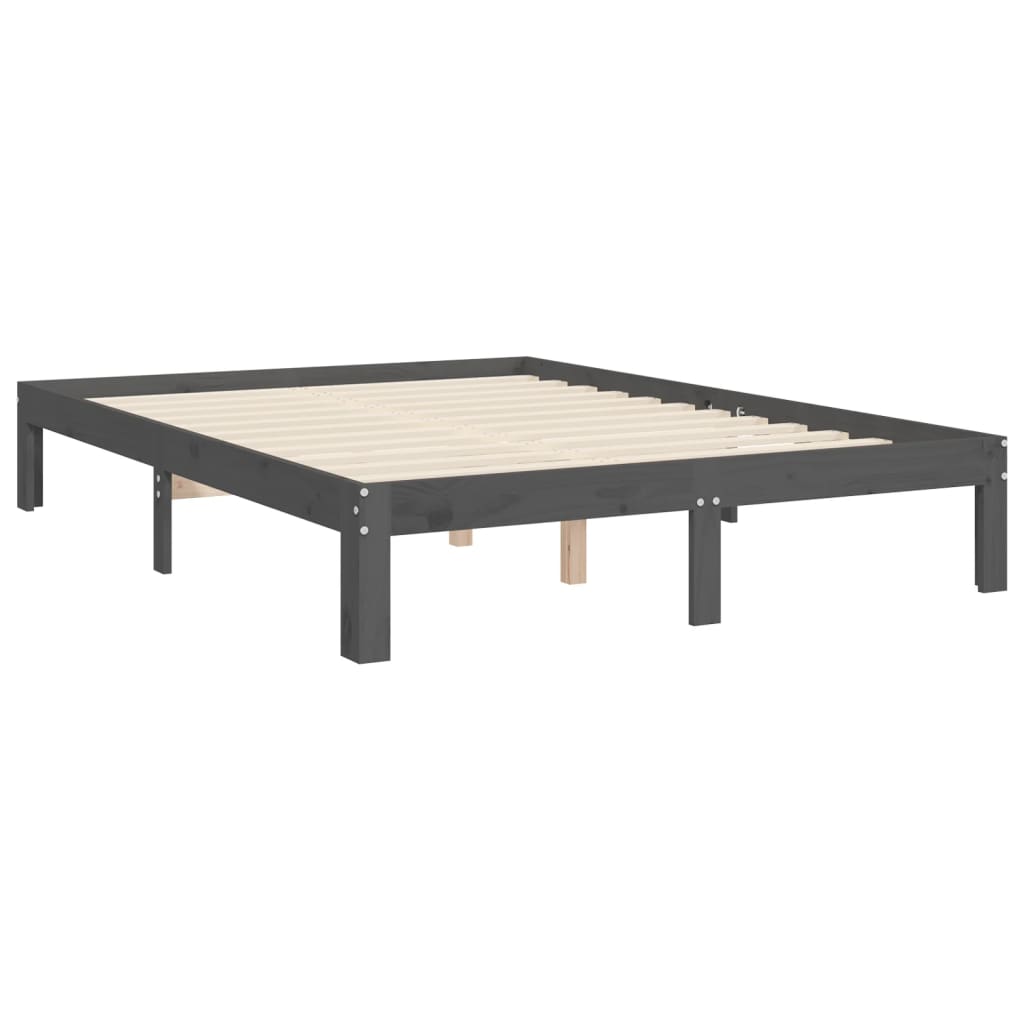 Estrutura de cama com cabeceira 140x200 cm madeira maciça cinza