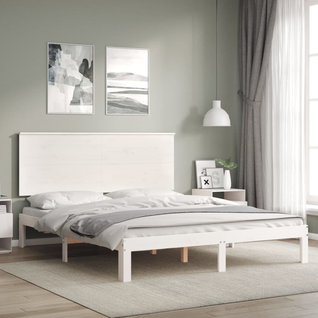 Estrutura de cama King Size com cabeceira madeira maciça branco