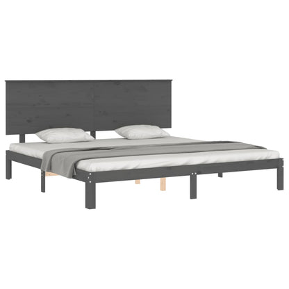 Estrutura de cama com cabeceira 200x200 cm madeira maciça cinza