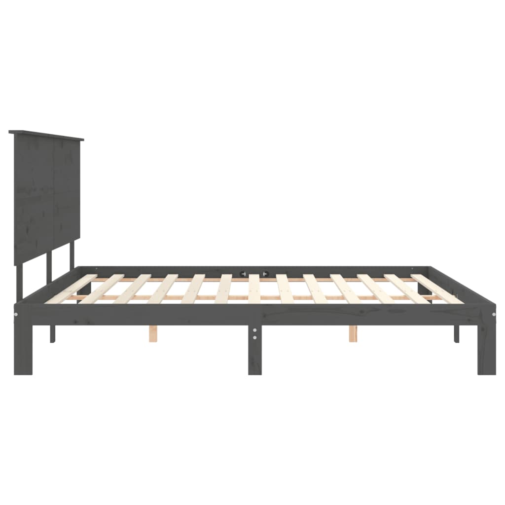 Estrutura de cama com cabeceira 200x200 cm madeira maciça cinza