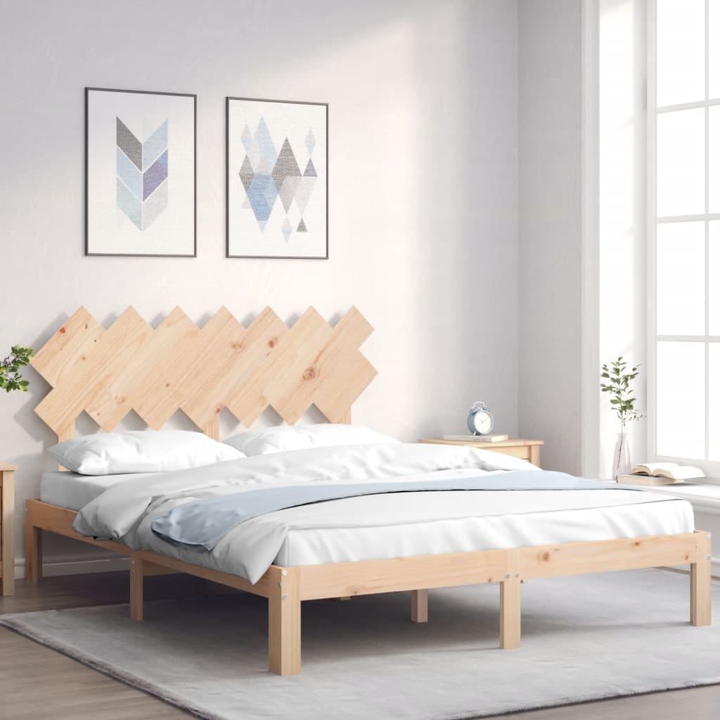 Estrutura de cama com cabeceira 140x190 cm madeira maciça