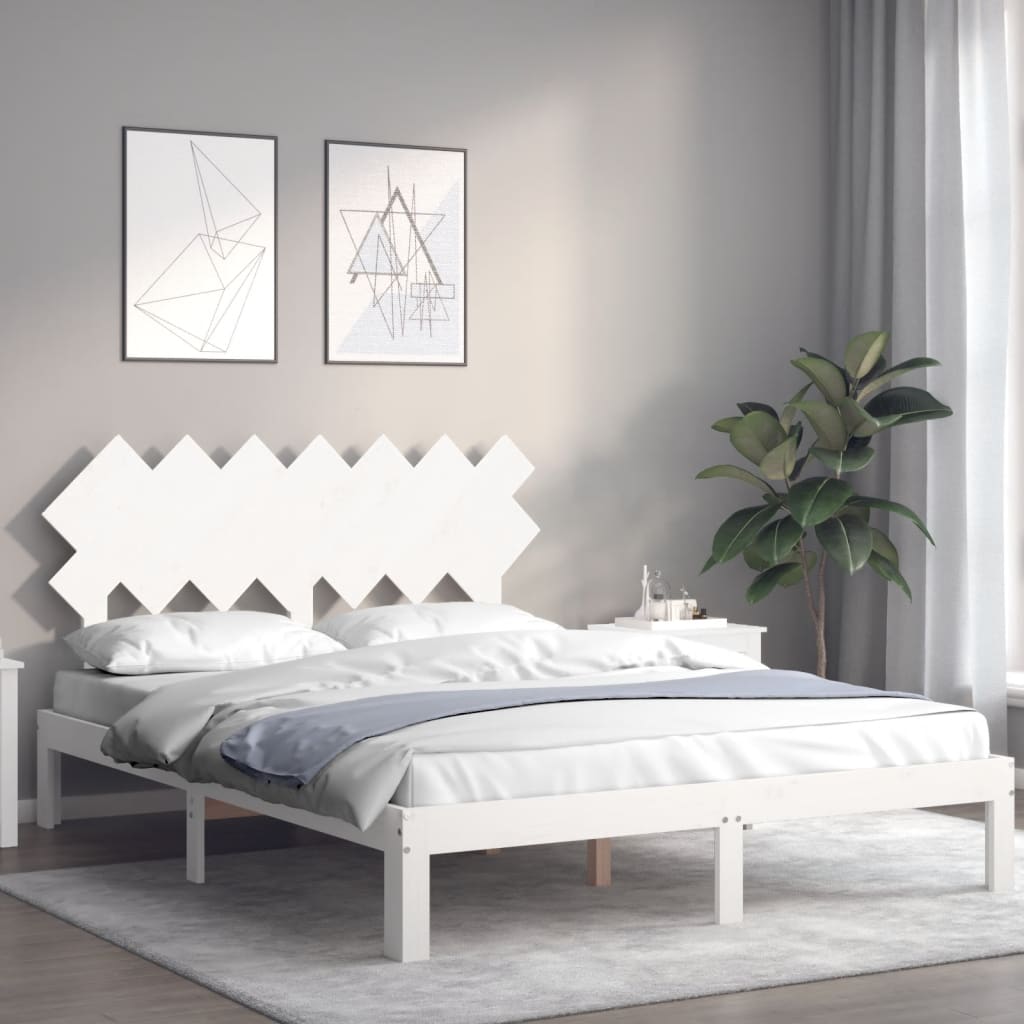 Estrutura de cama com cabeceira 140x190cm madeira maciça branco