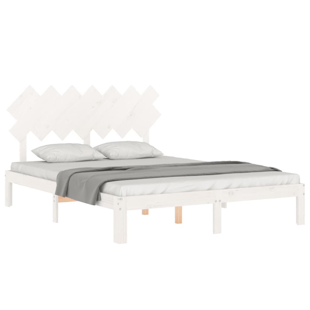 Estrutura de cama com cabeceira 140x190cm madeira maciça branco