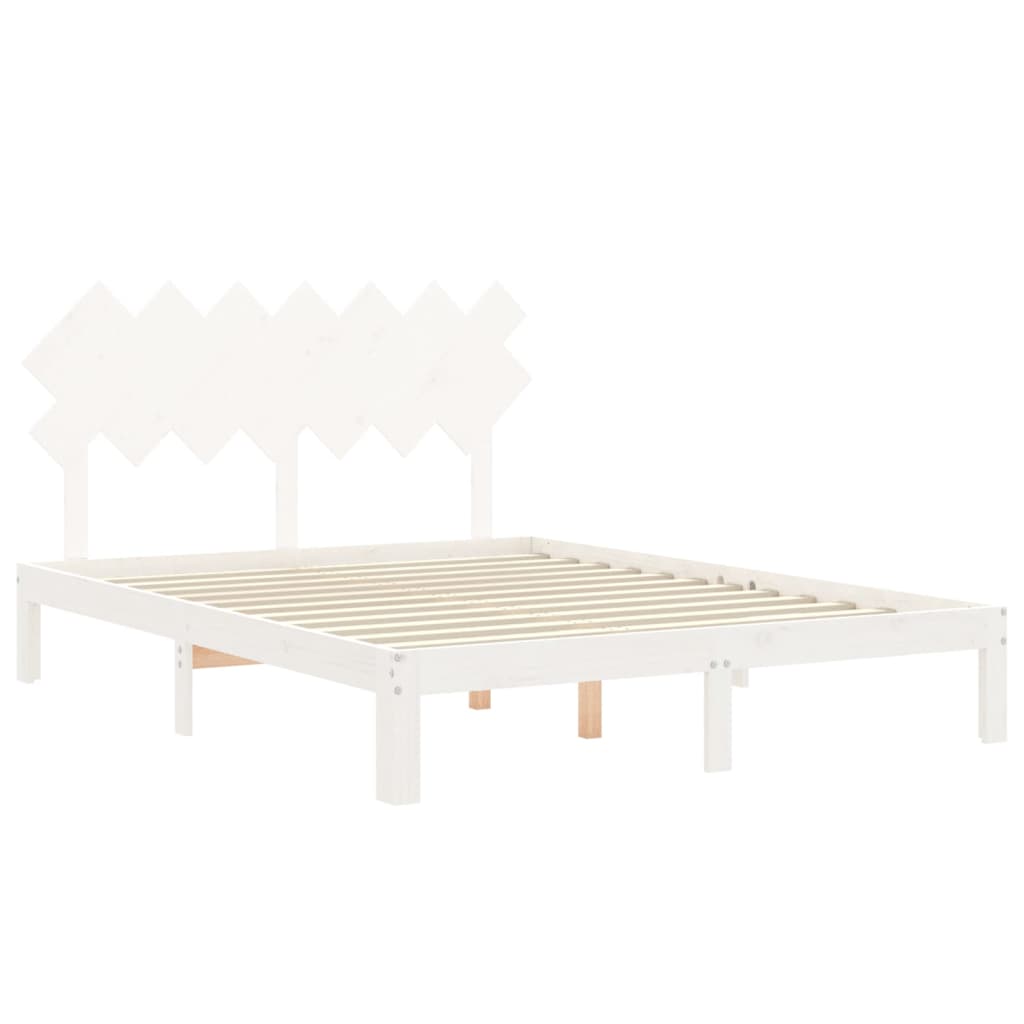 Estrutura de cama com cabeceira 140x190cm madeira maciça branco