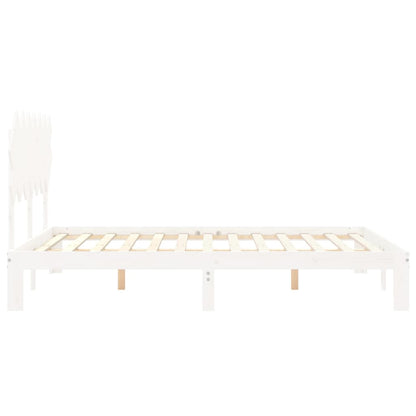 Estrutura de cama com cabeceira 140x190cm madeira maciça branco