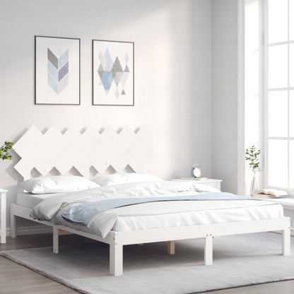 Estrutura de cama com cabeceira 140x190cm madeira maciça branco