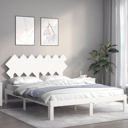 Estrutura de cama com cabeceira 140x200cm madeira maciça branco