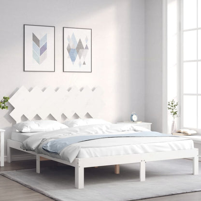 Estrutura de cama com cabeceira 140x200cm madeira maciça branco