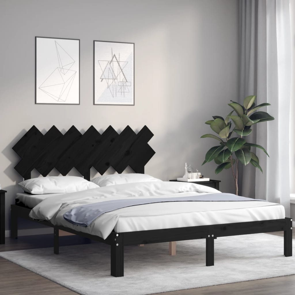 Estrutura de cama King Size com cabeceira madeira maciça preto