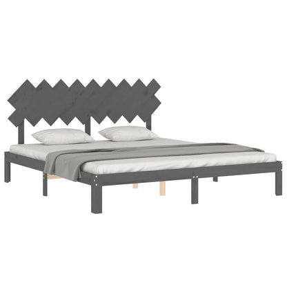 Estrutura cama Super King Size c/ cabeceira madeira cinzento