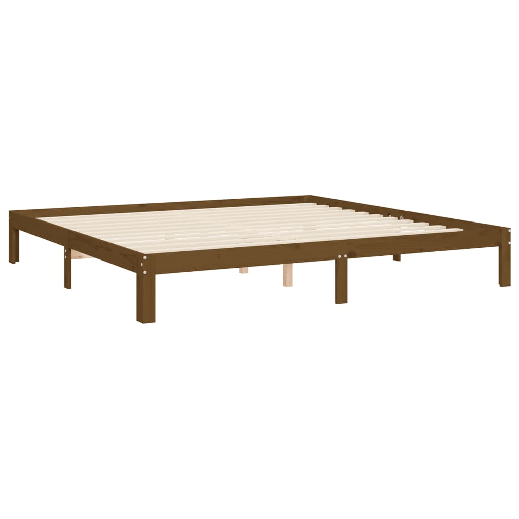 Estrutura cama c/ cabeceira 200x200cm maciço castanho-mel