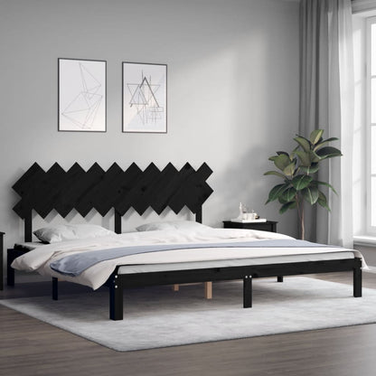 Estrutura de cama com cabeceira 200x200 cm madeira maciça preto