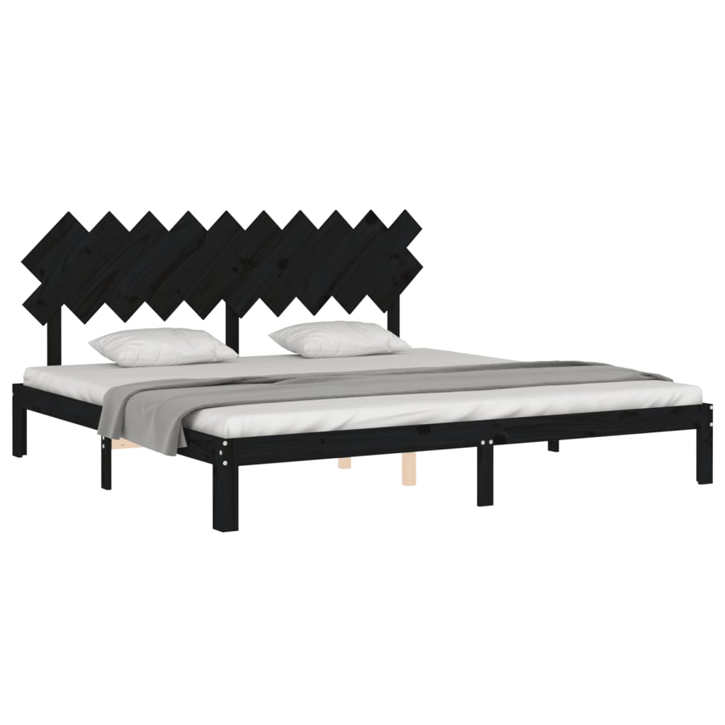 Estrutura de cama com cabeceira 200x200 cm madeira maciça preto