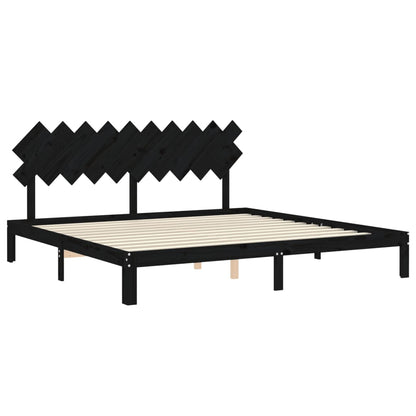 Estrutura de cama com cabeceira 200x200 cm madeira maciça preto