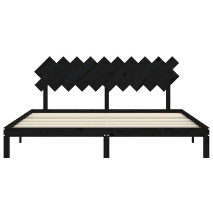 Estrutura de cama com cabeceira 200x200 cm madeira maciça preto