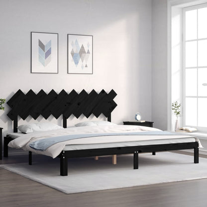 Estrutura de cama com cabeceira 200x200 cm madeira maciça preto