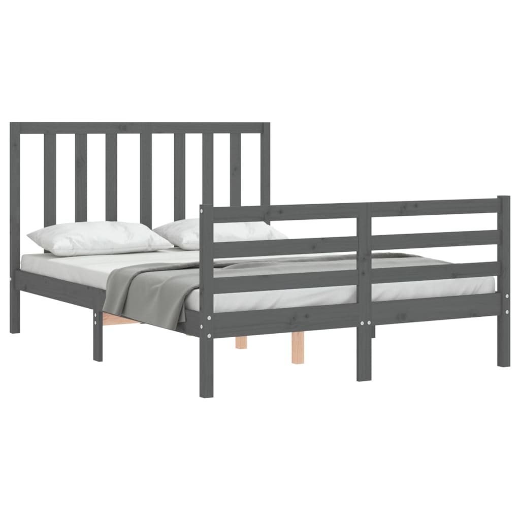 Estrutura de cama com cabeceira 140x190 cm madeira maciça cinza