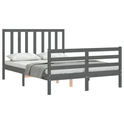 Estrutura de cama com cabeceira 140x190 cm madeira maciça cinza