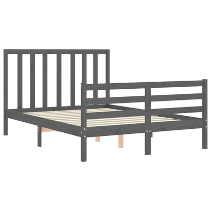 Estrutura de cama com cabeceira 140x190 cm madeira maciça cinza