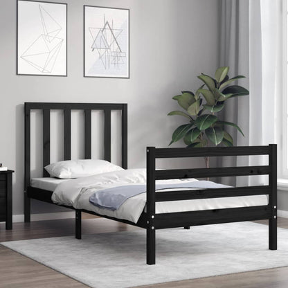 Estrutura de cama com cabeceira 90x200 cm madeira maciça preto