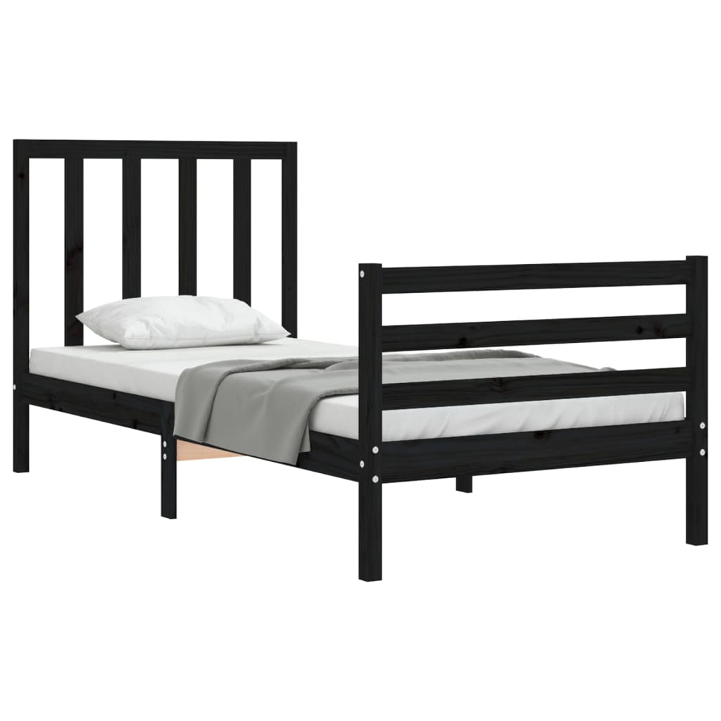 Estrutura de cama com cabeceira 90x200 cm madeira maciça preto