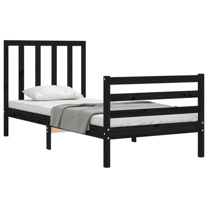 Estrutura de cama com cabeceira 90x200 cm madeira maciça preto