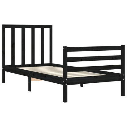 Estrutura de cama com cabeceira 90x200 cm madeira maciça preto