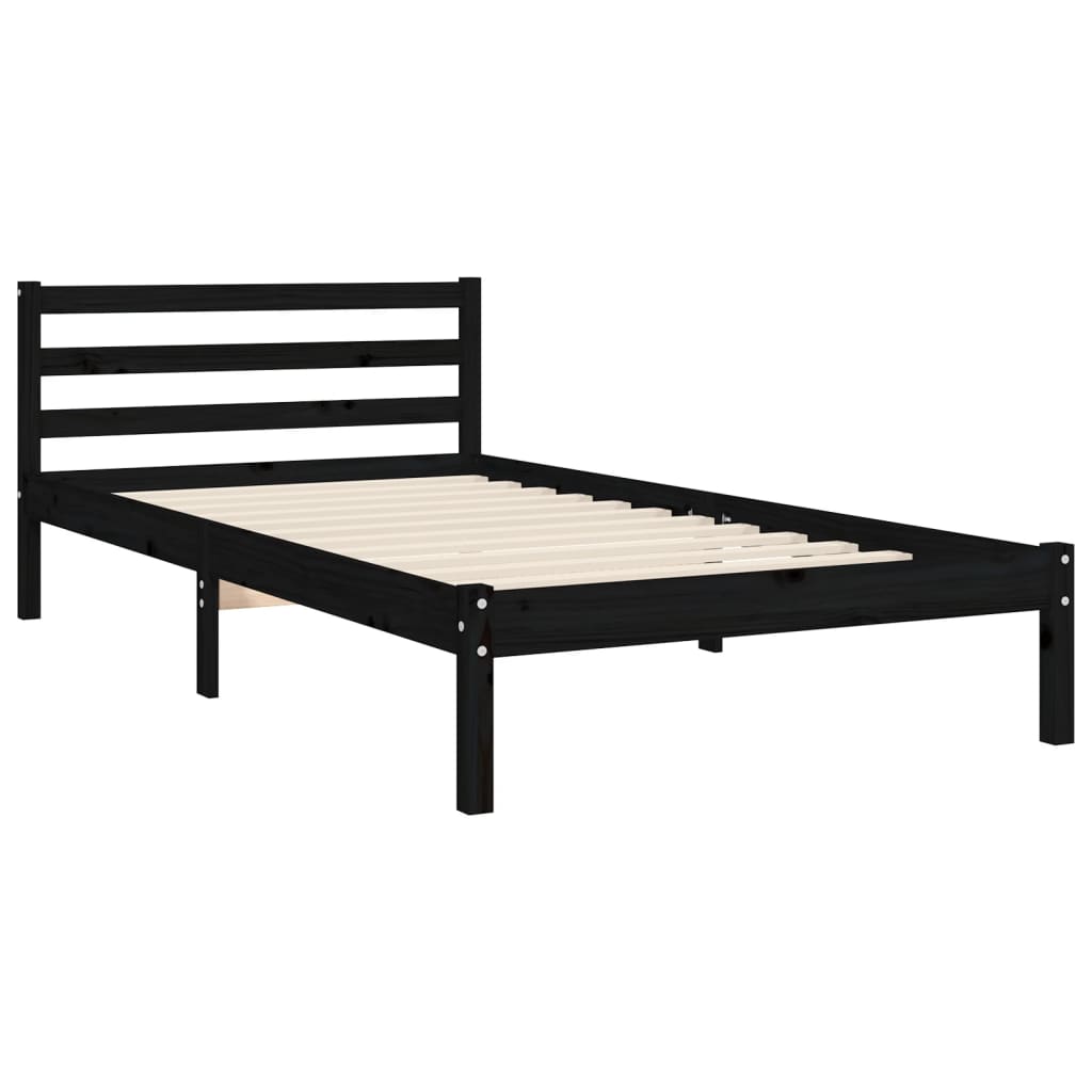 Estrutura de cama com cabeceira 90x200 cm madeira maciça preto