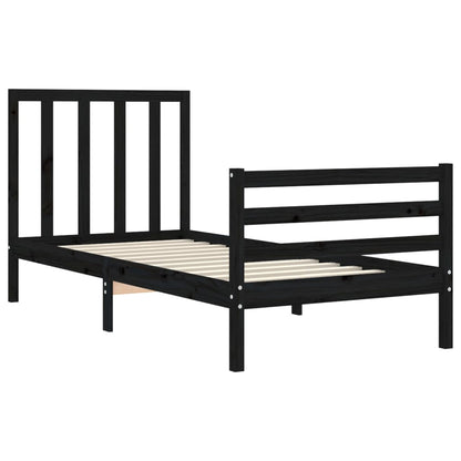 Estrutura de cama com cabeceira 100x200 cm madeira maciça preto