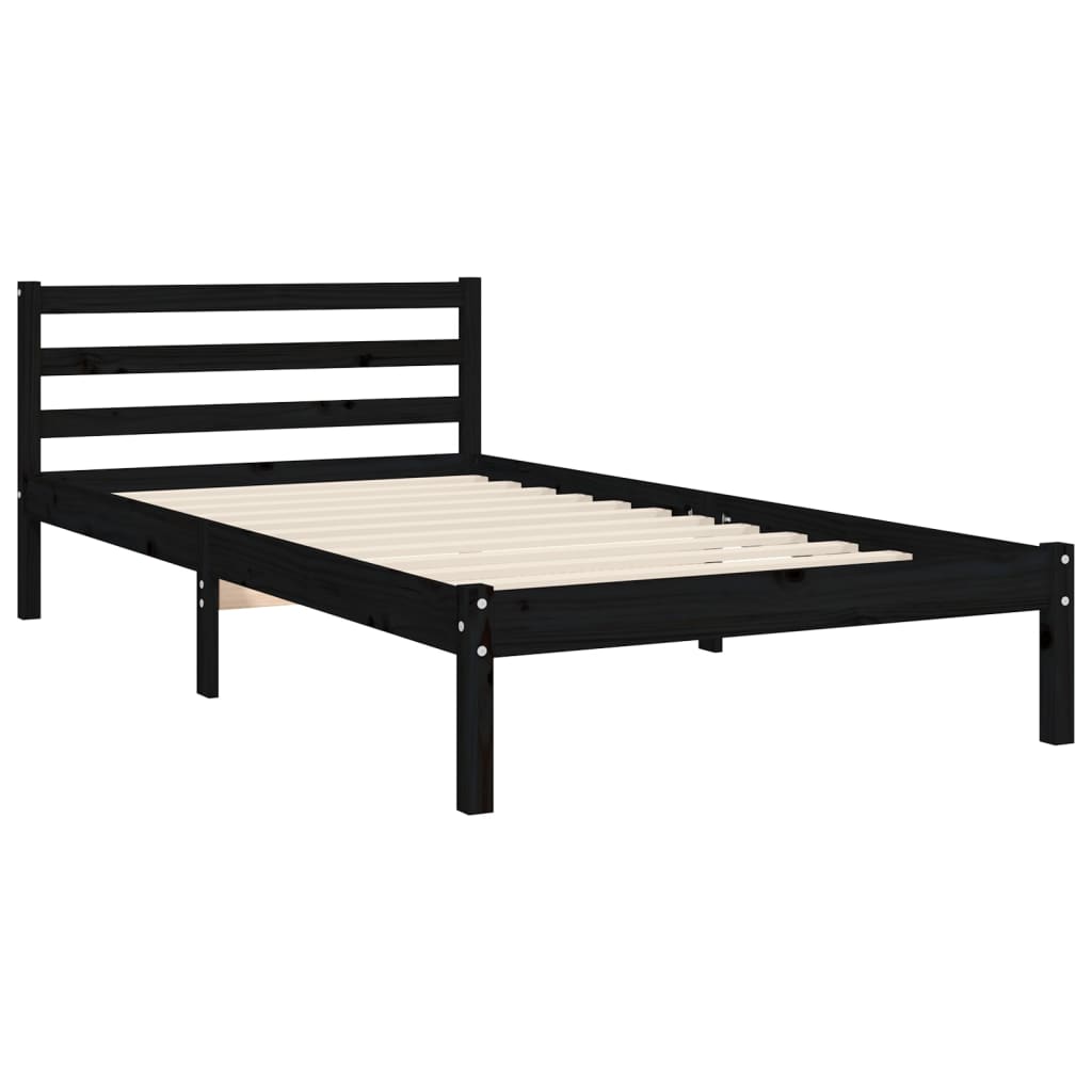 Estrutura de cama com cabeceira 100x200 cm madeira maciça preto