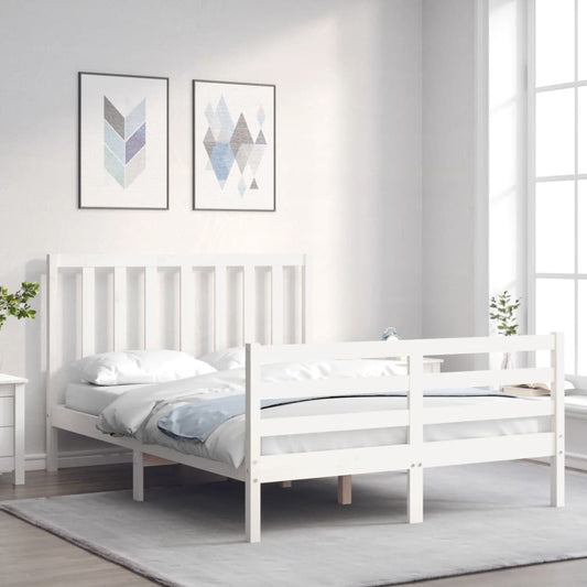 Estrutura de cama com cabeceira 120x200cm madeira maciça branco