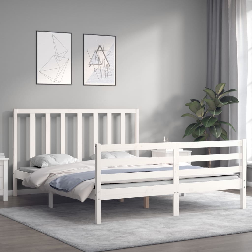 Estrutura de cama King Size com cabeceira madeira maciça branco