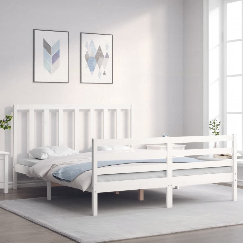 Estrutura de cama King Size com cabeceira madeira maciça branco