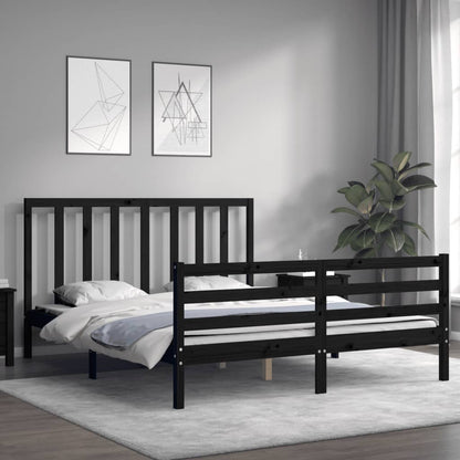 Estrutura de cama com cabeceira 160x200 cm madeira maciça preto